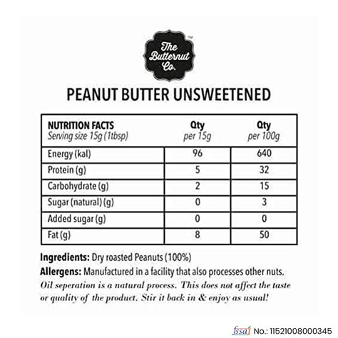 The Butternut Co. Natural Peanut Butter (Creamy) 340g | Unsweetened
