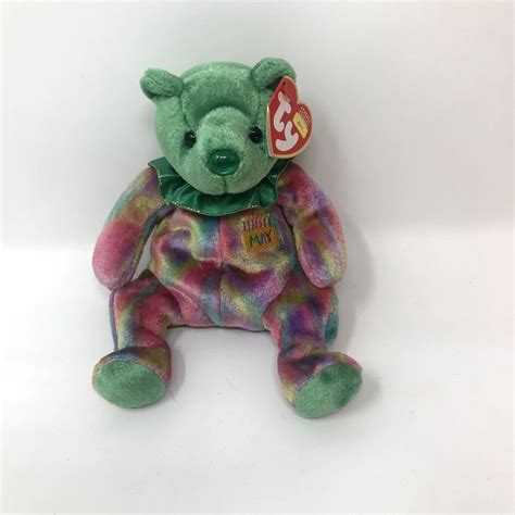 TY Beanie Baby MAY the Birthday Bear Green Tie Dye Plush Stuffed Animal ...