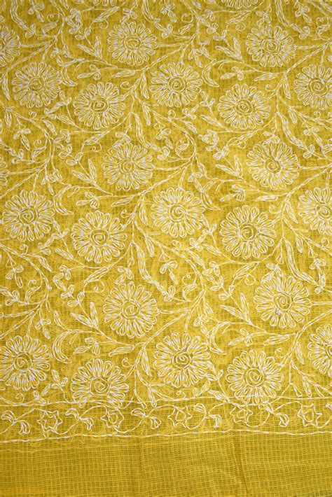 Hand Embroidered Chikankari Tepchi work Kota Doria fabric - (2.8 mtrs ...