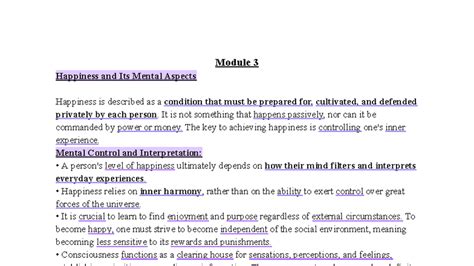Psychology of Happiness: Exploring Mental Aspects - Module 3 - Studocu