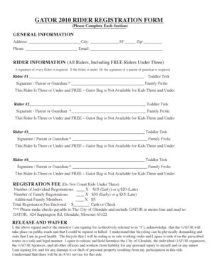 Fillable Online GATOR 2010 RIDER REGISTRATION FORM - City of Glendale ...