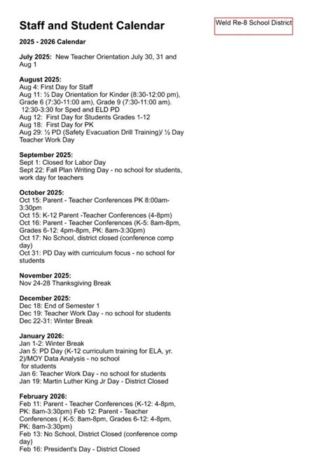 Weld Re-8 School District co Calendar 25-26 Revised [PDF] - EduCounty