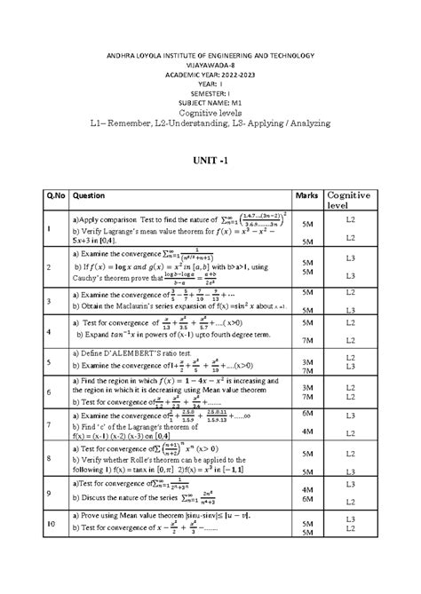 M1 Question BANK WITH Levels R20(AY 2022-2023) - ANDHRA LOYOLA ...