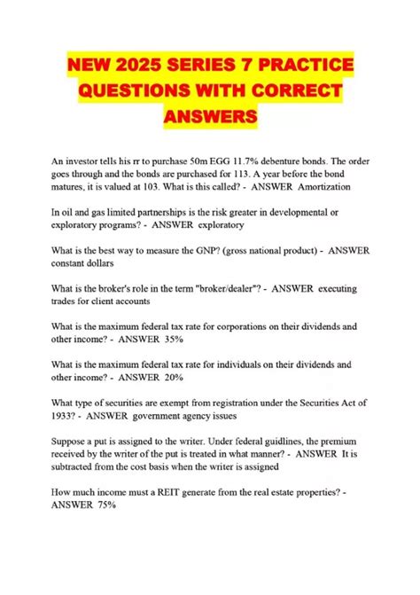 NEW 2025 SERIES 7 PRACTICE QUESTIONS WITH CORRECT ANSWERS - SERIES 7 ...