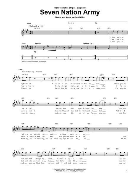 Seven Nation Army Chords Guitar - Sheet and Chords Collection