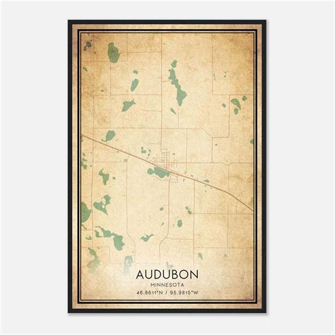 Vintage Audubon Minnesota Map Poster, Audubon MN City Road Wall Art Print - Custom Maps & Posters
