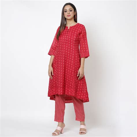 Pink Art Silk Kurta Pants Set at Biba India