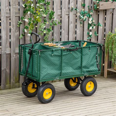 Large 4 Wheel Heavy Duty Garden Cart Truck Trolley Wheelbarrow