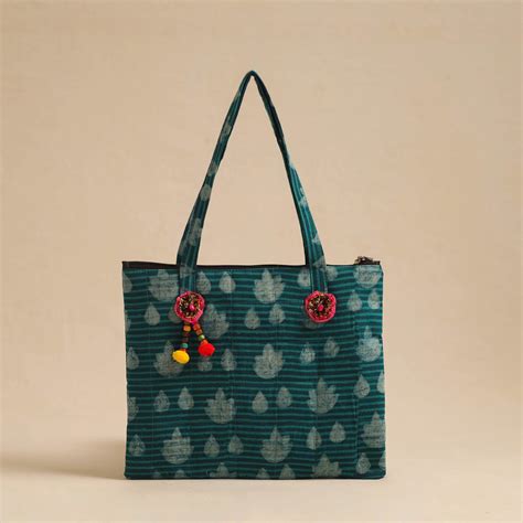 Green Handcrafted Quilted Cotton Hand Bag