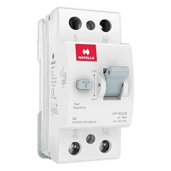 Havells 30mA 16A Double Pole RCCB Circuit Breaker, AC Type, PVC Base ...