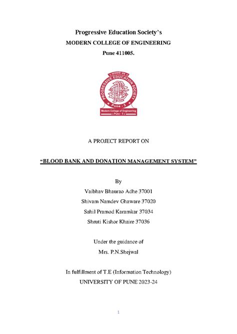 WAD Project Report blood bank - Progressive Education Society’s MODERN ...