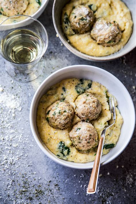 Italian Wedding Chicken Meatballs with Creamy Polenta