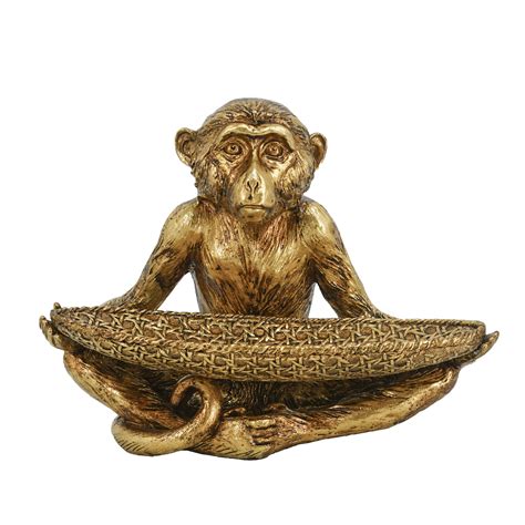 Bungalow Rose Polyresin Monkey Tray - 12" x 7" x 10" - Gold | Wayfair