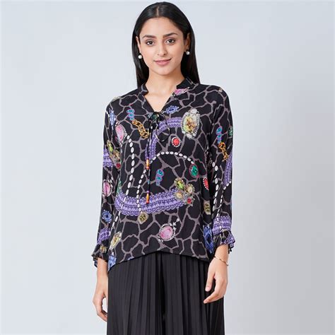Black Jewel Print Lace-Up Top – First Resort by Ramola Bachchan