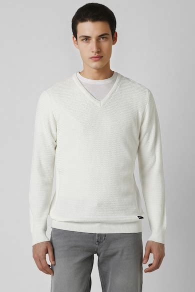 Buy Men White Patterned V Neck Sweater Online - 39707289 | Van Heusen