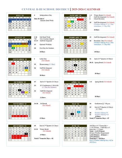 CENTRAL R-III SCHOOL DISTRICT 25-26 Calendar Revised PDF - EduCounty
