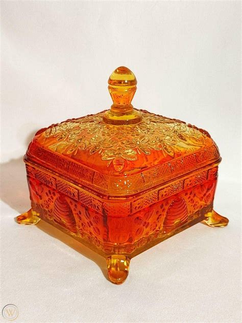 Tiara Indiana Glass HONEY BEE HIVE Amberina Candy Covered Dish HTF ...