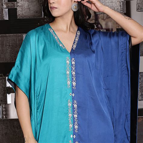 Half & half Modal silk kaftan with dori work embroidery – Spring Soul