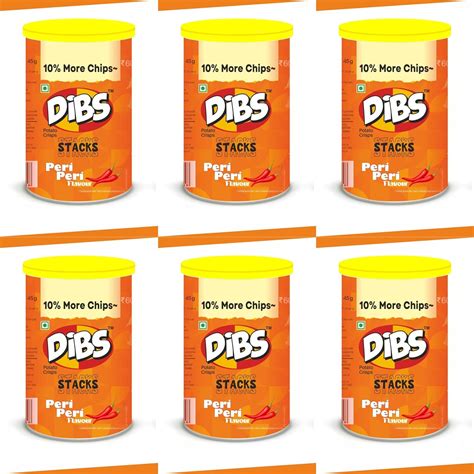 Dibs stacks (Pack of 6, 45 GM Each) Peri Peri Potato Crisps Chips On t ...