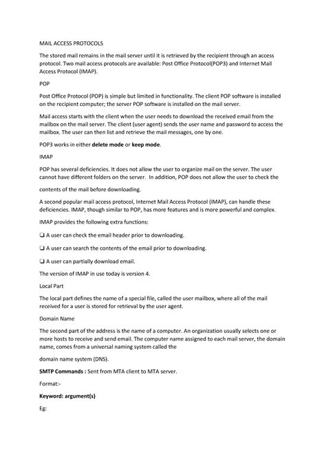 MAIL Access Protocols - useful short note for study. - MAIL ACCESS ...