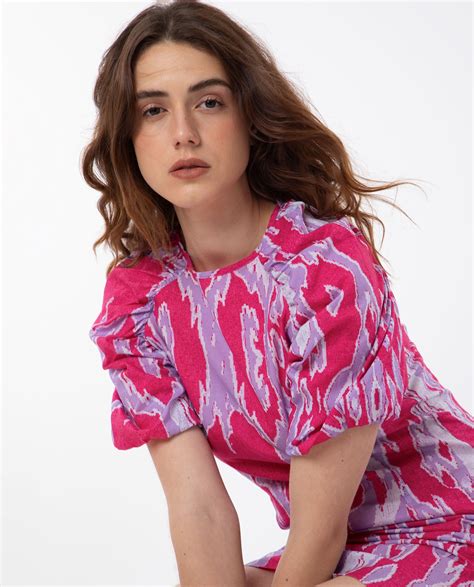 Rareism Women's Roan Pink Cotton Fabric Short Sleeves Zip Closure Round ...