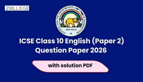 ICSE Class 10 English Literature (English Paper 2) Question Paper 2026 ...