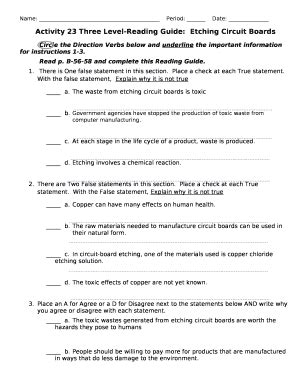 Three Level-Reading Guide: Etching Circuit Boards - Blank Fillable ...