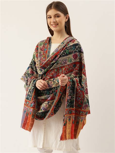 Women's Rangat Multi Dark 100% Pure Wool Kalamkari Shawl (Size: 101 X