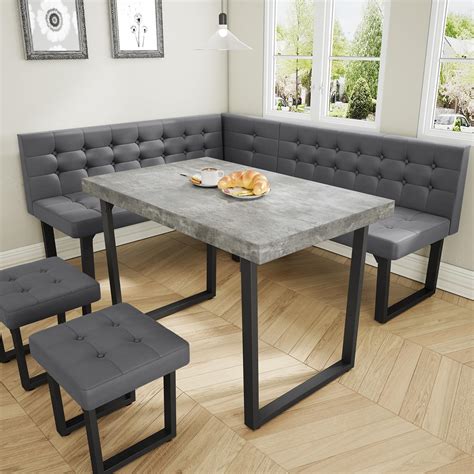 * SIMILAR *** Breakfast Nook Table Set with Gray Upholstered Banquette ...