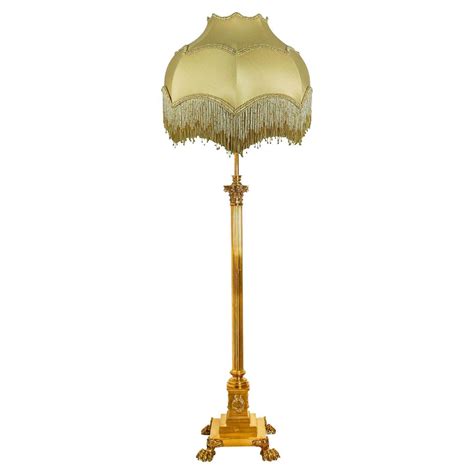 Antique Corinthian Column Brass Floor Lamp with Fringed Lampshade ...