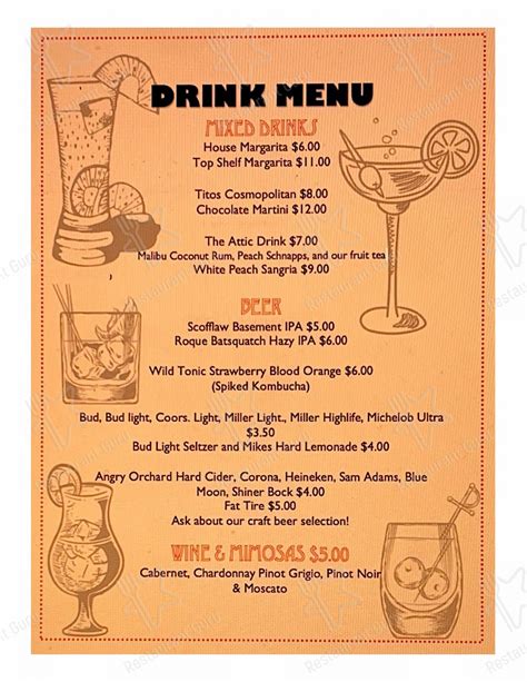 Menu at Eatin' in the Attic restaurant, Hartselle