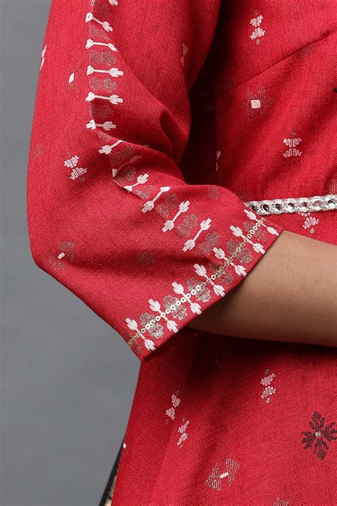 Buy Red Mirror Embroidered Short Kurti, Sharara and Dupatta Set Online ...