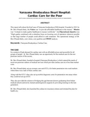 Narayana hospital summary - CASE STUDY ANALYSIS REPORT ON NARAYANA ...