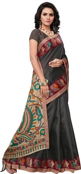Buy Sudhati Fashion Floral Print Bollywood Cotton Blend Grey Sarees ...