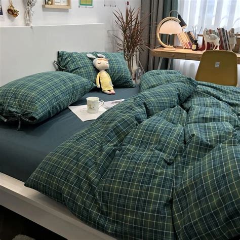Classic Vintage Blue Green Geometric Plaid Bedding, 56% OFF