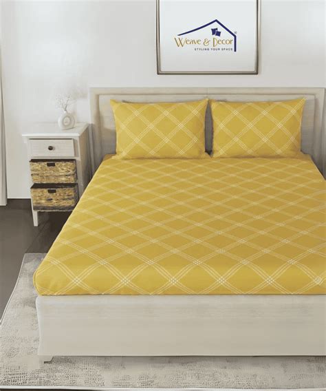 Sunny Checks Queen Fitted Bedsheet With 2 Pillow Covers – Weave & Decor