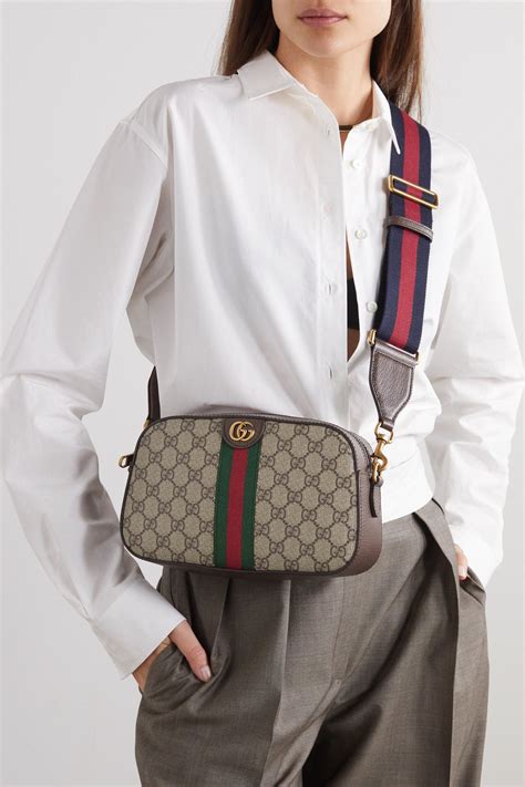 GUCCI Ophidia leather-trimmed printed coated-canvas shoulder bag ...