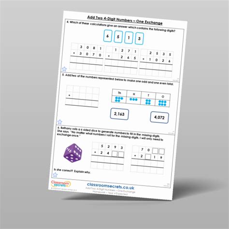 Image result for Orking Maths Example of Adding 2 Four Digits with Two Exchange