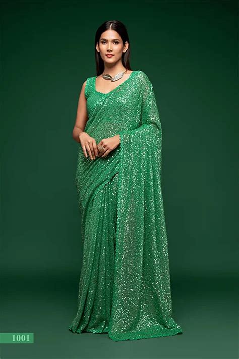 Fabulous Mint Green Sequined Georgette Party Wear Saree – MD Lifestyle