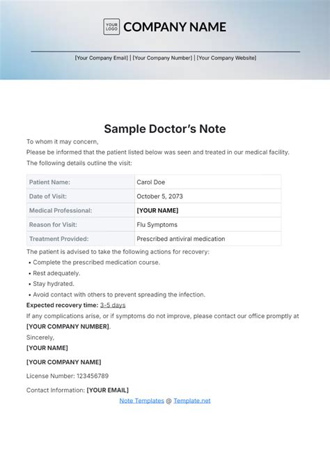 Free Sample Doctors Note Template - Edit Online & Download | Template.net