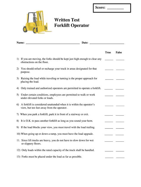 Image result for Fork Lift Test Questions