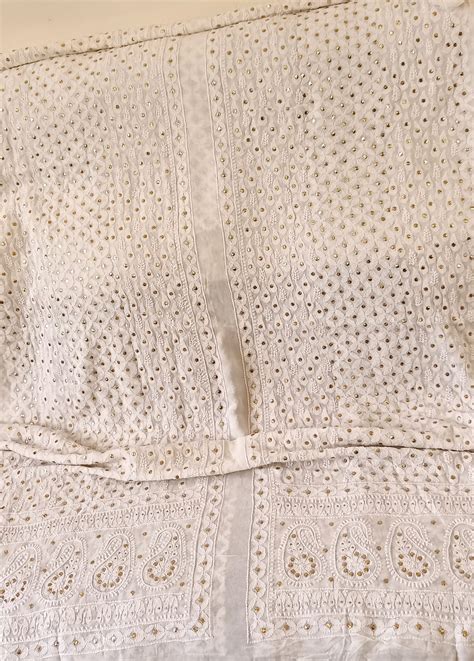 White Half Pure Georgette allover Chikankari and Mukaish Men's Sherwan