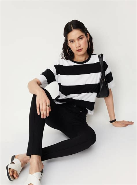 Buy Women Striped Drop Shoulder T-shirt Online at just Rs. 399.0 ...