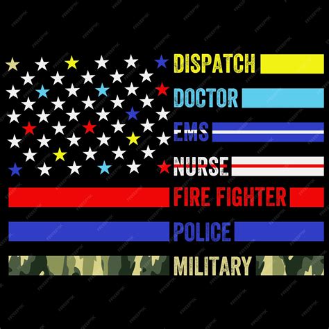 Premium Vector | First responders hero flag nurse ems police fire ...
