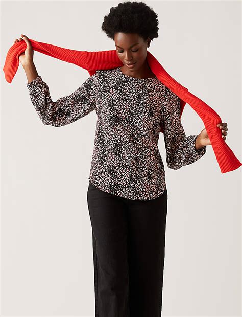 Buy Woven Printed Round Neck Top at Marks & Spencer