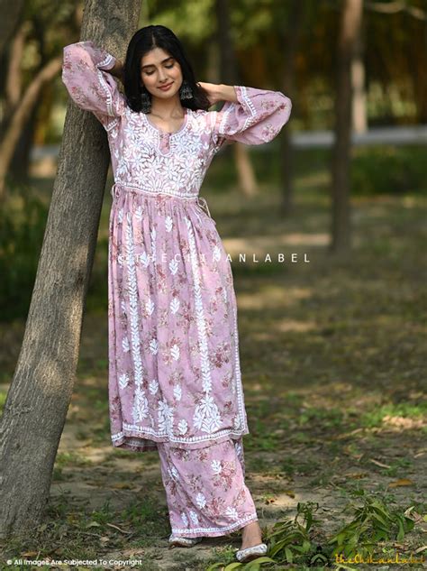 Eliza Modal Chikankari Kurta Set-Pink|The Chikan Label