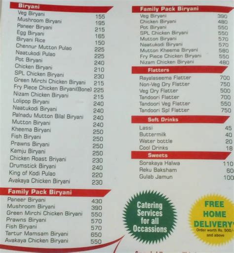 Menu at Kritunga Restaurant, Hyderabad, MIG 61/2