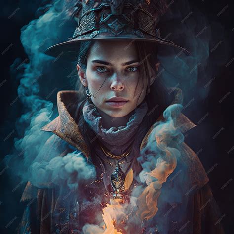 Premium Photo | A woman in a hat with a fire on her chest