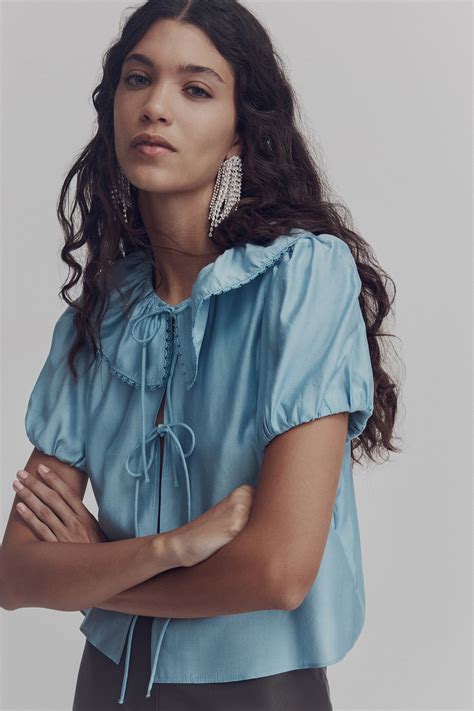 Tie-front blouse - Light blue - Ladies | H&M IN