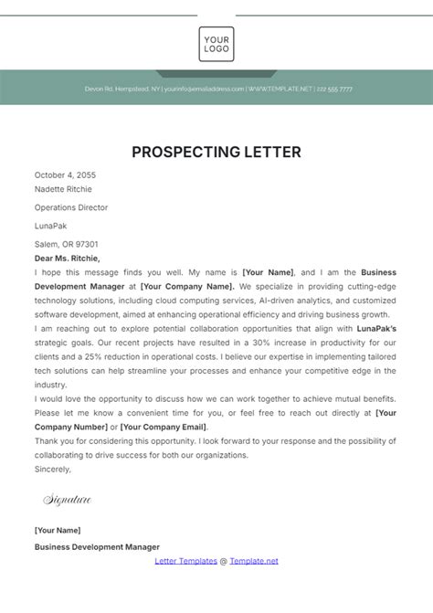 Free Prospecting Letter Template to Edit Online